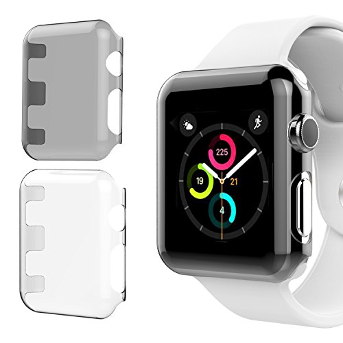 NSR [2 Pack] Compatible for Apple Watch 38mm Series 2 Case, Slim PC Hard Screen Protector Cover Case for iWatch Series 2 38mm - Clear/Gray