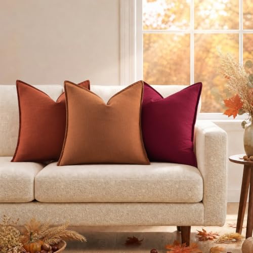 Image of decorUhome Fall Light Rust Linen Throw Pillow Covers 22x22 Set of 2