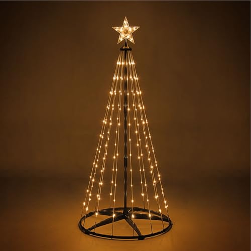 Taylor & Brown Christmas Cone Tree Light Up Indoor Outdoor Decoration Micro LED Pyramid Christmas Tree with Light-Up Star Tree Topper Mains Powered (Warm White, 5FT)