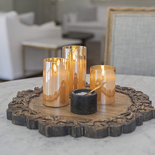Flameless Candles With Remote And Flickering Flame | Realistic Led Battery Operated Glass Hurricane Pillar Candle With Timer | Set Of 3 - Sizes 4" 5" And 6"| Gifts Or Centerpiece For Tables #TOP4