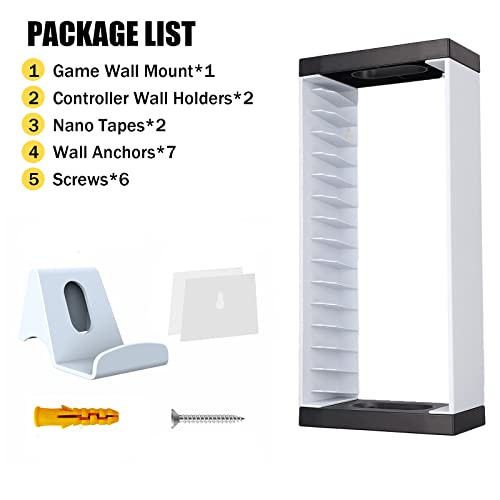 Nargos Video Game Holder Wall Mount, Gaming Accessories Storage for PS5, PS4, Xbox One, Xbox Series X/S Game Cases, Organizer Accessories (Include 2 Controller Wall Holders)