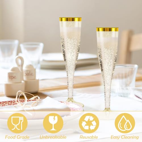 Flûtes à champagne réutilisables à bords dorés pour buffet chic et cocktail