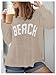 COZYEASE Women's Beach Cover Up Letter Print Long Sleeve Sweater Crew Neck Split Hem Crochet Jumper Top Light Khaki Large