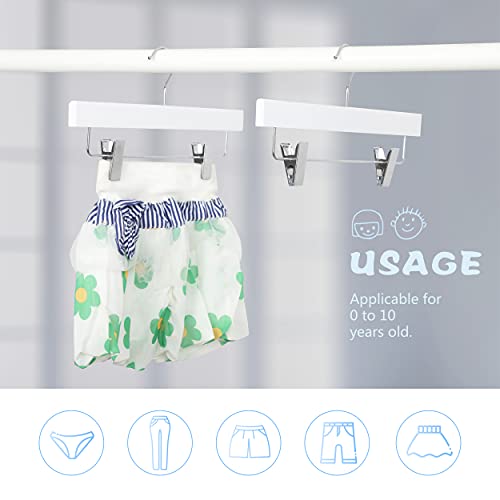 Topia Hanger 11.8'' White Wooden Pants Skirt Hangers For Kids Baby Toddler Children, Extra Thick Chrome Hooks & Anti-Wrinkle Premium Flat Clips 10 Pack Ct09Pw #TOP3