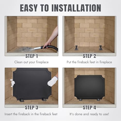 INNO STAGE 20 Inch Fireback for Fireplace- Iron Fireplace Back Plates with Feet, Fireplace Wall Protection, Fireplace Heat Reflect, Black