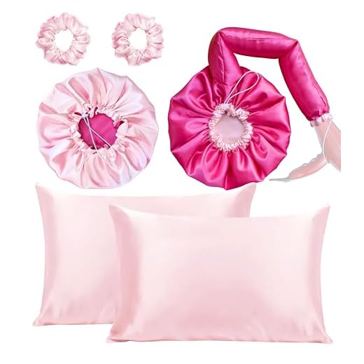 Kit Touca Difusora Dupla + Touca Dormir + 2 Fronhas + 2 Xuxinhas (Pink/Rosa)