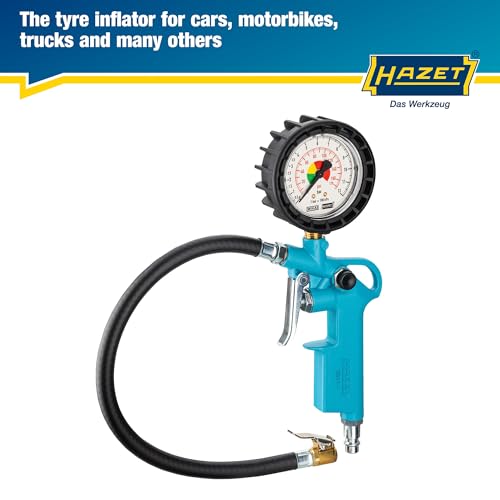 HAZET Tire Pressure Gauge 9041-1 I Pressure Gauge Measuring Range: 0-174 Psi, Hose Length: 15.75 Inches, Pressure Gauge Diameter: 2.48 Inches I Tire Pressure Gauge for Cars