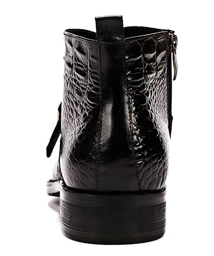 Santimon Mens Zipper Dress Leather Crocodile Print Bukle Strap Ankle Fashion Monk Boots4