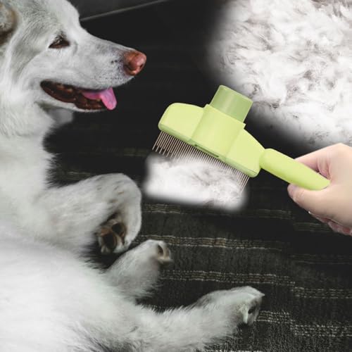 Image of Dogs and Cats Comb with Release Button, Pet Hair Removal Tools with Safe Stainless Steel Teeth for Deshedding, Cat Grooming Supplies for Long /Short Hair, Cat Brush for Shedding, Green