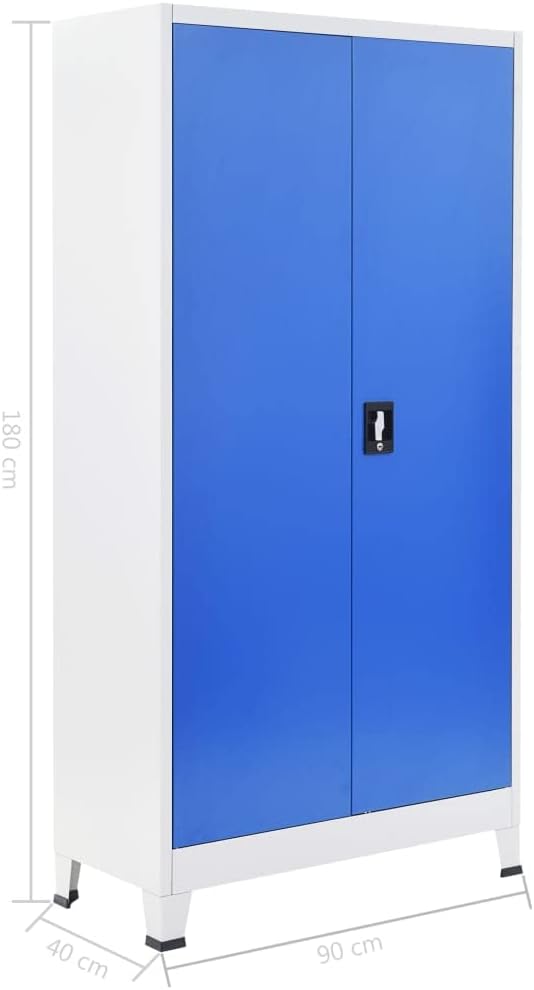 Front view of the assembled vidaXL metal office cabinet with dimensions.