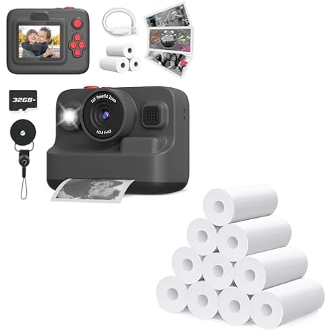 Kids Camera Instant Print,2.4in Screen 1080P Kids Digital Camera Toys with 3 Rolls Print Paper 32G Card + 10 Rolls Print Paper Cover