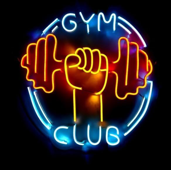 SG Print Gym Club Neon Sign Board, 18x18 Inch, LED Light, Dumbbell Design, Blue and Yellow-image-41