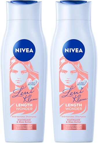 NIVEA Length Wonder stärkendes Shampoo Limited Edition Leni Klum, stärkendes Shampoo mit Niacinamid und Sheabutter, Pflegeshampoo für langes Haar ohne Spliss (250 ml) (Packung mit 2)