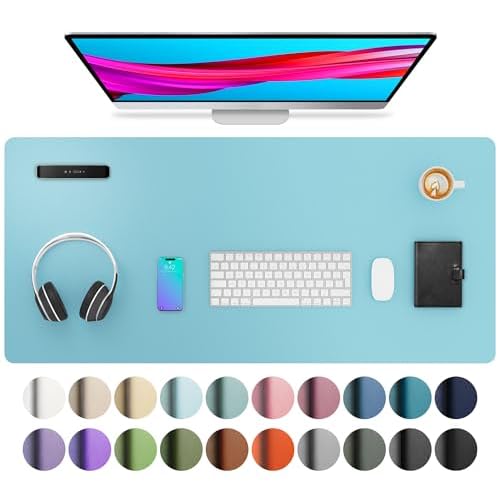 Aothia Large PU Leather Desk Pad Protector – Non-Slip Mouse Pad & Writing Mat for Office/Home, Waterproof, Easy to Clean (36" x 17", Aqua)