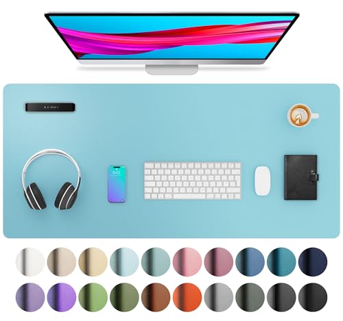 Image of Aothia Large PU Leather Desk Pad Protector - Non-Slip Mouse Pad & Writing Mat for Office /Home, Waterproof, Easy to Clean(36 inch x 17 inch, Blue Topaz)