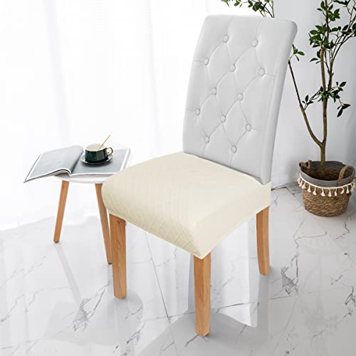 Coolbebe Jacquard Chair Seat Covers, Chair Seat Slipcovers Set Of 6 For Dining Room Chairs, Stretch Removable Washable Chair Seat Protector, No Rear Covers, Beige #TOP6