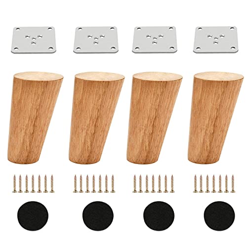 Alecutremy Wood 4 Inch Tapered Furniture Legs Set of 4 Round Solid Mid Century Couch Feet Replacement Legs for Sofa Dresser Cabinet Bed Ottoman Home DIY