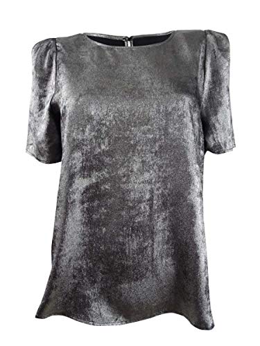 Vince Camuto Short Sleeve Distressed Foil Shoulderpad Blouse Rich Black MD
