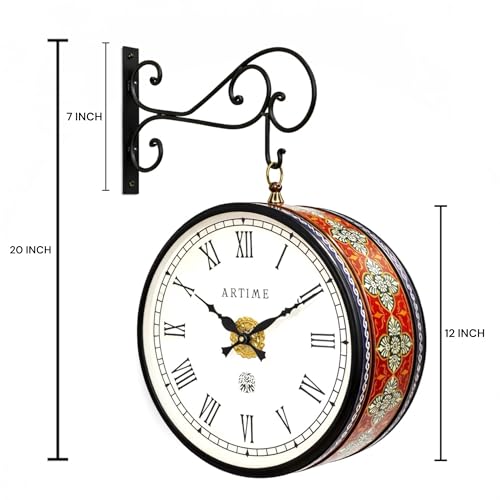 Image of Hand Painted Vintage Wall Clock, 12 inch, Double Side | Metal, Analog