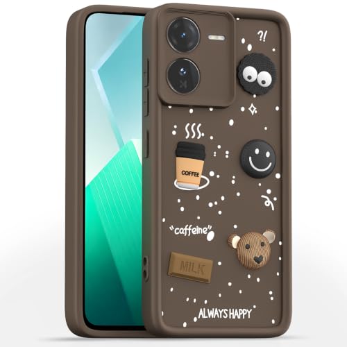 Image of Pikkme Back Cover for iQOO Z9 5G | 3D Bear Silicone Cute & Fun Coffee Cartoon | Full Body Protection Bumper Case (Brown)