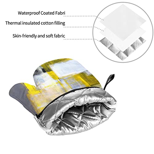 Oven Mitts And Pot Holders Sets Of 4 Gray Yellow Modern Art Abstract High Heat Resistant Oven Mitts With Oven Gloves And Hot Pads Polyester Potholders For Kitchen Grilling Bbq Non-Slip Cooking Mitts #TOP7