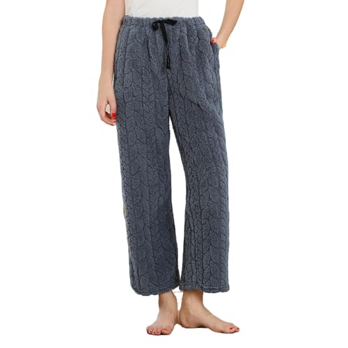 LYCY Fluffy Pajama Pants for Women, Comfy Fuzzy Pj Bottoms with Pockets Drawstring Fleece Sleepwear Soft Winter（DARK GREY,S）