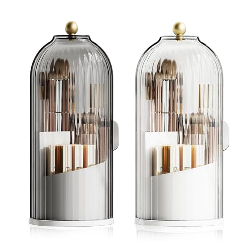 Image of KiZY Luxury 360 Rotating Makeup Brush Holder Organizer | Countertop Organizer Skincare Storage for Vanity, Desktop, Bathroom, Cosmetics | Lipstic, Eyeliners, Perfume Storage. (BLACK-TRANS COMBO)