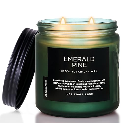 M&SENSE Pine Scented Candles, Natural Soy Wax Clean Non Toxic, 19.4oz 110 Hours Large Long Lasting, Winter Scented 2 Wick Aromatherapy Candle for Holiday & Family Friends Teachers
