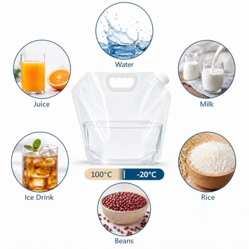 Paquete de 12 bolsas de agua plegables de 1.3 gal con tapa, claro, con asa para camping, senderismo y emergencias al aire libre miniatura 6