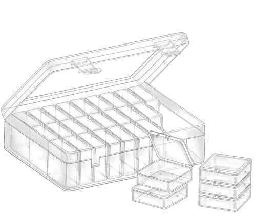 THYSSEN Bead Organizers Box 30Pcs Plastic Mini Clear Storage Cases with 1pcs Hinged Lid Rectangle Case, forJewelry Beading diamond painting Crafts Screws Small Parts of Containers