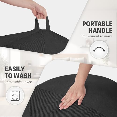 Image of HABUTWAY 4FT Bean Bag Chair Teardrop Bean Bag Chairs for Adults beanbag with Memory Foam Filled with Dual-Tone Unique Combination Corduroy & Luxury Distressed Velvet Washable Cover,Corduroy Black