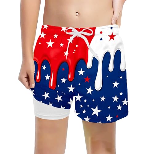 Generisch Bañador para niño de verano con estampado de hielo colorido, ligero y corto, bañador en la playa en la piscina, de secado rápido, cintura elástica, ideal para vacaciones, rojo, 5-6 años