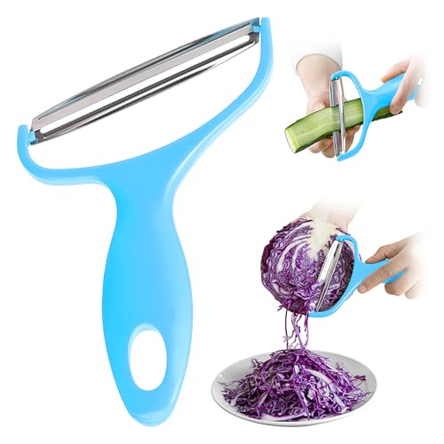 Trituratore per cavoli, sbucciatore di verdure con manico antiscivolo Julienne lame affilate per cucina (blu)