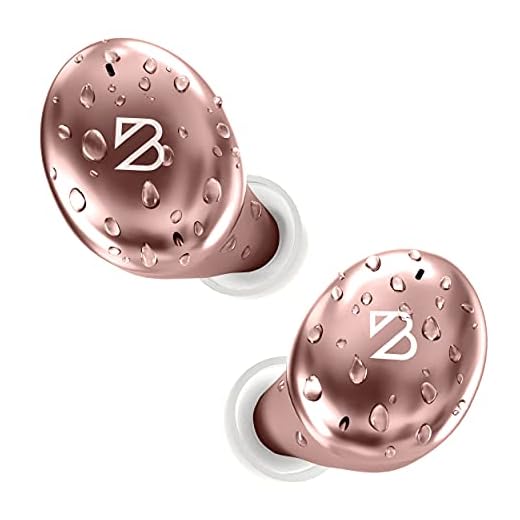 Tempo 30 Rose Gold Wireless Earbuds for Small Ears Women, Cute Pink Bluetooth Bass Boost Earphones Small Ear Canals, IPX7 Sweatproof, 32-Hour Long Battery, Loud in Ear Headphones Gift for Women