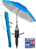 4smile Sonnenschirm Strand SunnyJoy 3-IN-1-SET, Fb. Blau - Strandschirm Ø 180 cm + Bodenhülse + Schutzhülle - Strandschirm windfest stabil, Sonnenschirm mit UV-Schutz 50+