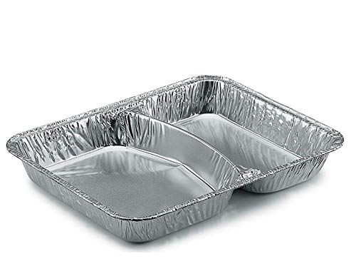 Aluschalen Grill zweigeteilt mit Deckel ohne Deckel Grillschale Aluminium Tropfschale Menüschalen Einwegschale Fettauffangschale 350/480ml 22x17cm, Wunsch:Nur Schale, Stück:100 Stück Cover