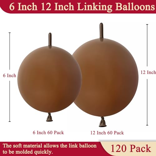 Image of Brown Link Balloons 6 Inch 12 Inch 120 Pcs Latex Linking Balloons for Birthday Wedding Party Festival Decorations
