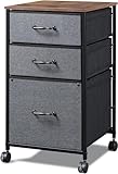DEVAISE Mobile File Cabinet, Rolling Printer Stand with 3 Drawers, Fabric Vertical Filing Cabinet fits A4 or Letter Size for Home Office, Rustic Brown