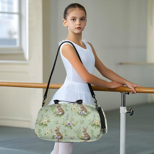 Duffle Bag for Boys or Girls with Shoes Compartment, Watercolor Rabbit Pattern Sports Travel Bag Overnight3