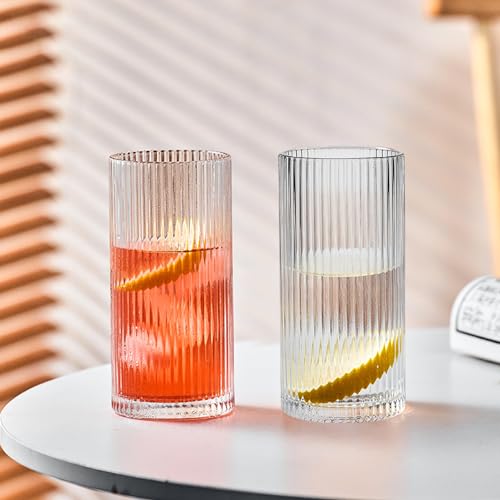 Verres côtelés lot de 4 450 ml ronds transparents pour café - 7