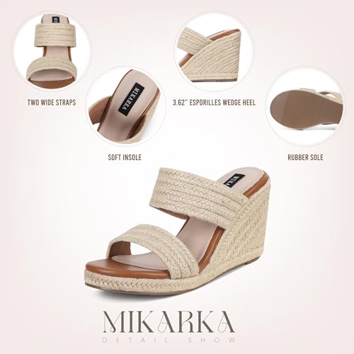 Image of mikarka Slip On Wedge Sandals for Women Open Toe Espadrilles Platform Slides Dressy High Heel Beach Summer Sandal Comfortable Wedges Shoe Mules
