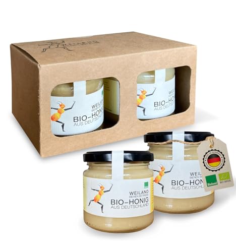 Honig Geschenkset 2 x 250g aus Deutschland, naturbelassener Honig, im Honigglas, Blütenhonig, Geschenkset, Geschenk Set, Probierset aus nachhaltiger Bienenhaltung