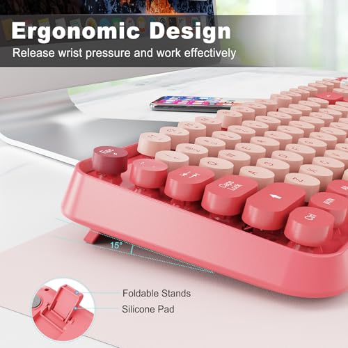 Teclado y mouse inalámbricos para liberar tu escritorio de cables con estilo retro rosa 6
