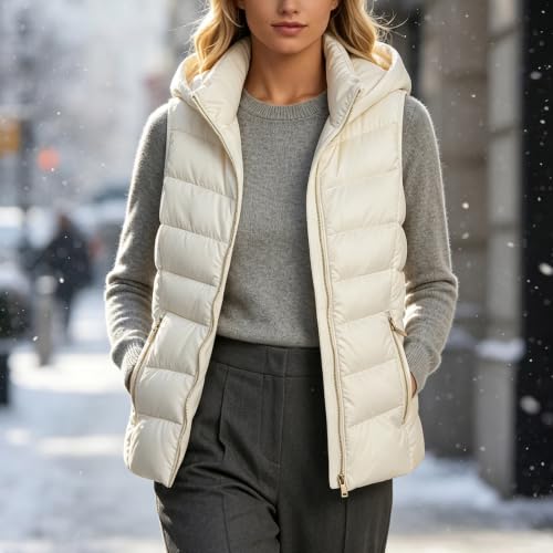 MaMiDay Hooded Puffer Vest Women Lightweight Zip-Up with Zip Pockets - image 3