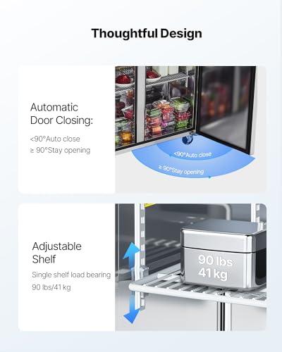 Image of VEVOR 48 inchW Commercial Refrigerator, 12.5 Cu. Ft Sandwich Prep Refrigerated Table, Mega Top Food Prep Fridge with 18 Pans and Cutting Board, Stainless Steel Salad Prep Cooler for Restaurant, Food Truck
