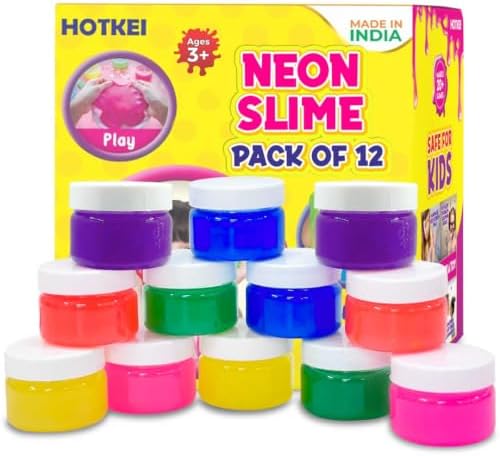 HOTKEI Pack of 12 Neon Colored Slime Multicolor Fruit Scented DIY Toy Slimy Slime Gel Jelly Putty Set Art kit Toys Birthday Gift for Boys Girls Kids 3 to 10 Years 600 gm
