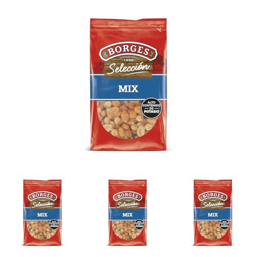 Borges - Mezcla de Frutos Secos Fritos Selección Borges - Cacahuetes con y sin Piel, Maíz, Habas y Garbanzos Tostados - Fuente de Proteínas - Sin Gluten, Sin Aceite de Palma, Vegano - Paquete 350g.