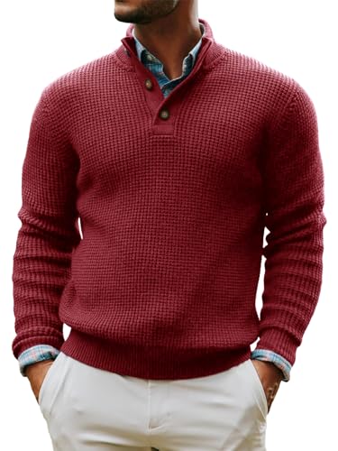 Runcati Men's Knitted Quarter Button Pullover Sweater