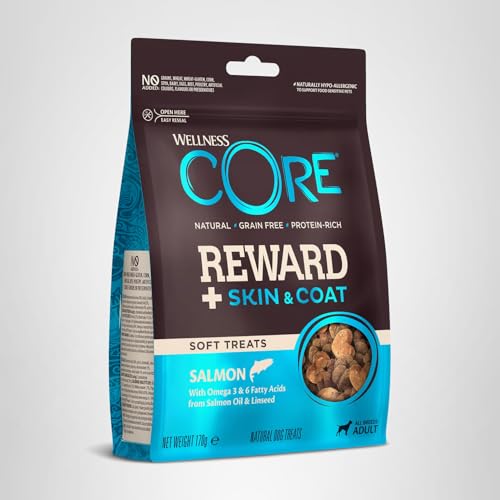 Wellness CORE Reward+ Haut & Fell 170g, Lachs – sanfte Hundeleckerli für alle Hunderassen, getreidefrei, natürlich, hypoallergen, proteinreich, hoher Fischanteil, für gesunde Haut und glänzendes Fell