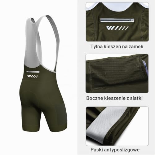 Lo.gas Męskie spodenki do jazdy na rowerze, spodenki do jazdy na rowerze dla mężczyzn, żelowe wyściełane kieszeniami, spodenki szosowe oddychające Quick-Dry, zielony, M